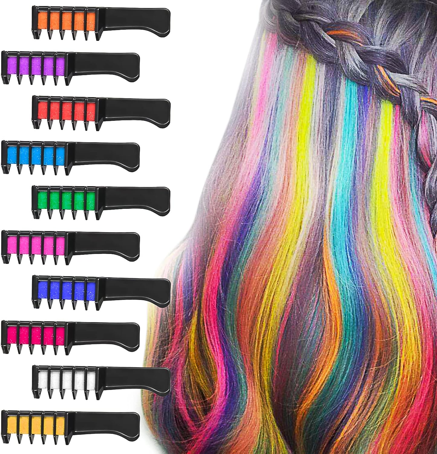 BATTOP 10PCS Hair Chalk Comb Temporary Bright Hair Color Cream for Girls Kids Women Gifts for Halloween Makeup Birthday Washable
