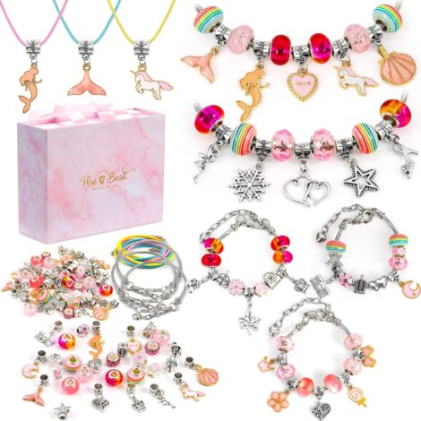 Teenage girls’ charm bracelet making kit for Christmas, birthdays, and Easter gifts, with a mermaid theme.