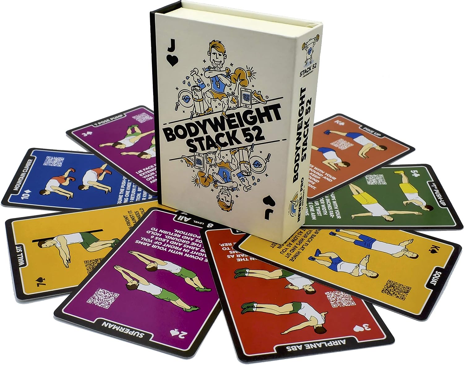 Stack 52 Bodyweight Exercise Cards: Workout Playing Card Game. Designed by a Military Fitness Expert. Video Instructions Included. No Equipment Needed. Burn Fat Build Muscle.