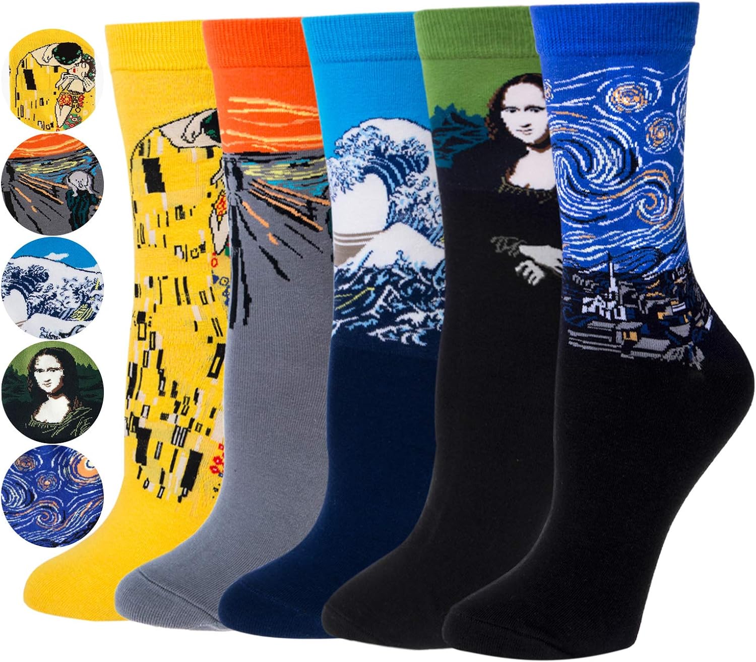 Justay Comf 5 Pairs Mens Socks Novelty Painting Cotton Art Socks Funny Gifts for Men One Size