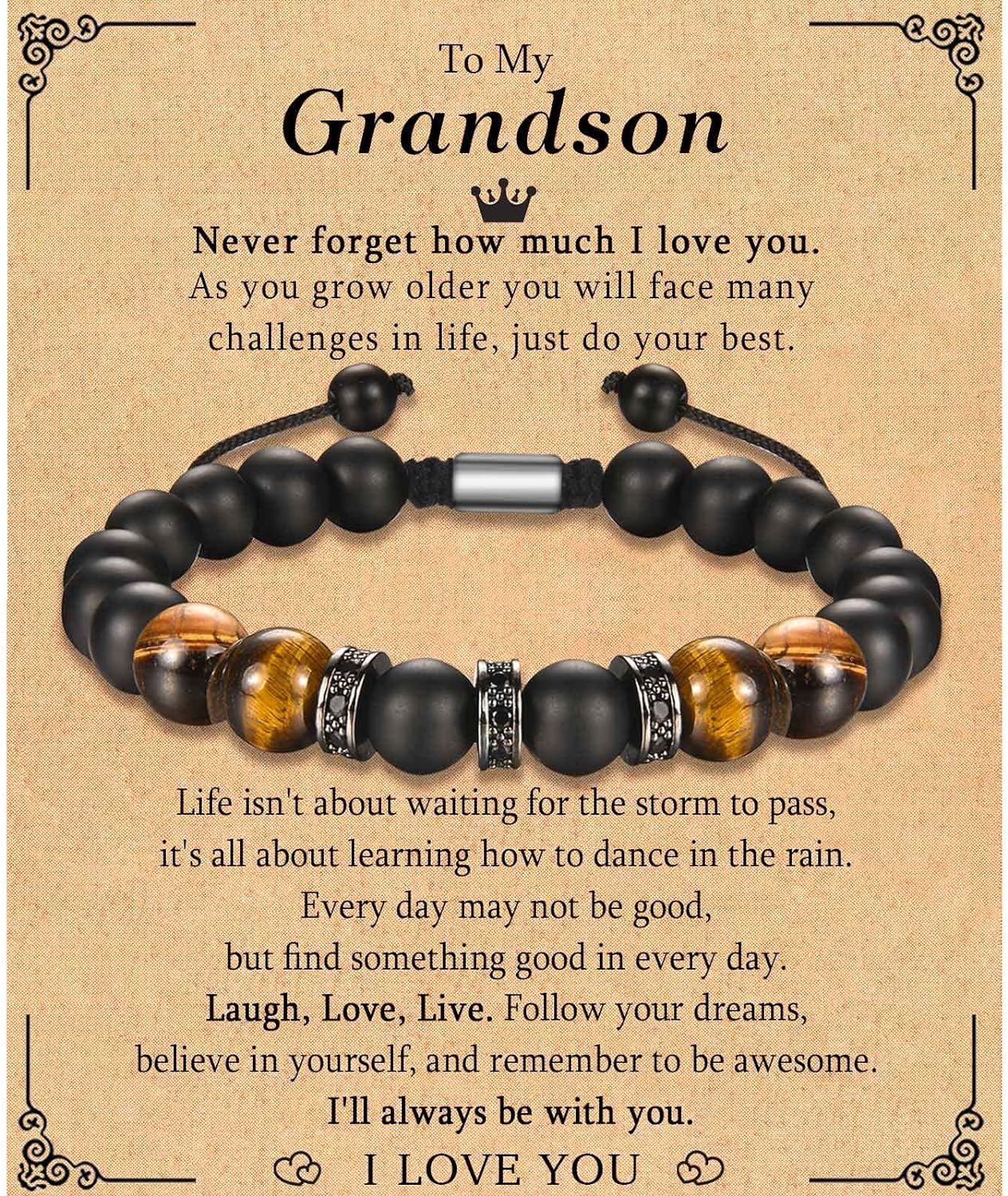 TEVOP Gifts for Dad Son Grandson Grandad, Tiger Eye Stone Bracelet Adjustable Bracelet Gifts from Daughter Mum Grandparents, Perfect Birthday Graduation Christmas Presents