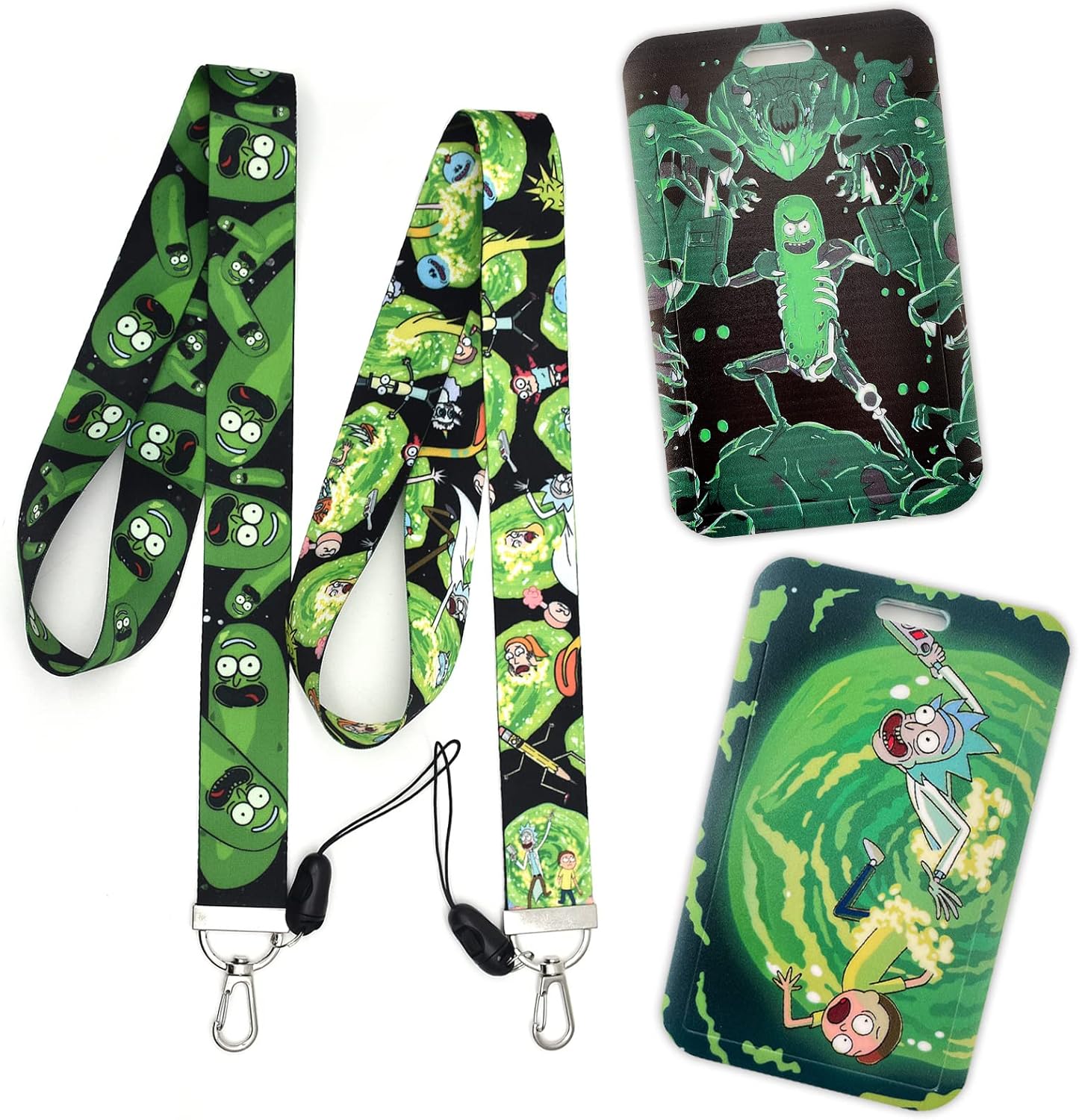 GTOTd Pickle and Portal Lanyard (2 Pcs) with ID Badge Holder (2 Pcs). Gifts Merch Pickle and Portal Party Supplies Decor ID Badge Holder Keychain String Wallet Lanyard for Phone Teens