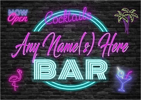 Custom Cocktail Bar Neon Sign Metal Sign, for Him, Man Cave or Garage (Large A4 size).