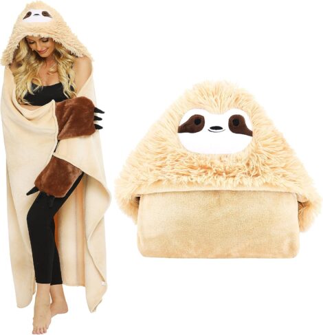 Shoppawhile Sloth Hooded Blanket: Soft, Cute, Warm, and Wearable! (59 * 51 inch)