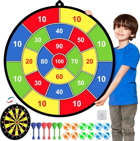 Kids Dart Board Set, Double-Sided with 12 Sticky Balls, Indoor/Outdoor Games for Children and Adults