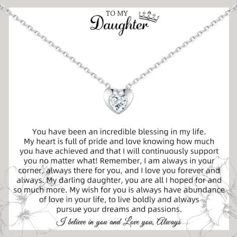 Heart Necklace for Daughter: Sterling Silver Crystal, from Dad and Mum. Perfect Birthday & Graduation Gifts.