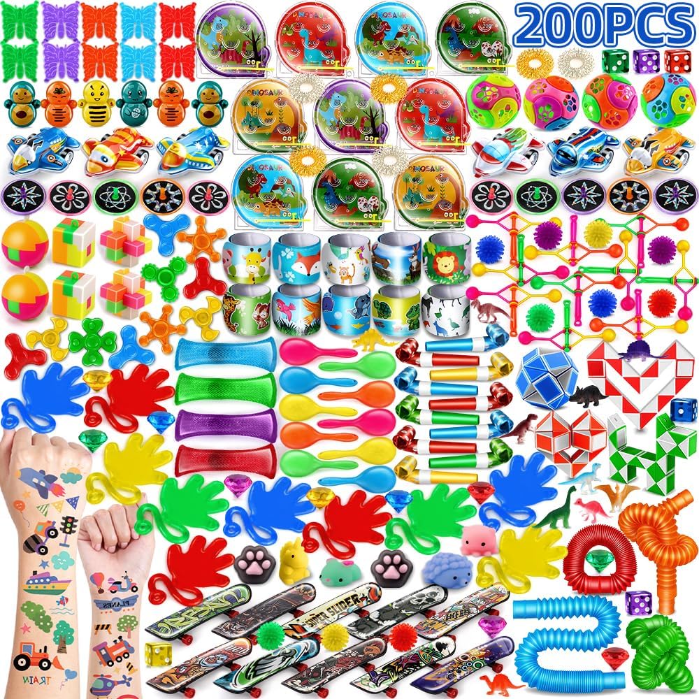 nicknack Kids Party Bag Fillers for Kids Unisex, 200PCS Assorted Toys for Boys & Girls Goodie Bag Fillers, Birthday Party Favours Game Prizes Pinata Stocking Fillers