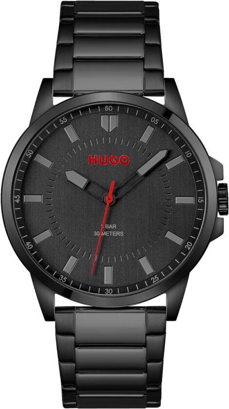 HUGO Men’s Quartz Watch with Black Stainless Steel Bracelet – 1530187.