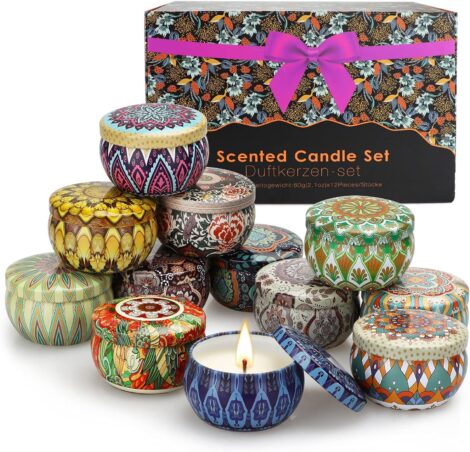 Yinuo Candle Scented Gifts Set: Aromatherapy Candles for Home, 12 Pcs Soy Wax Jar Candles.