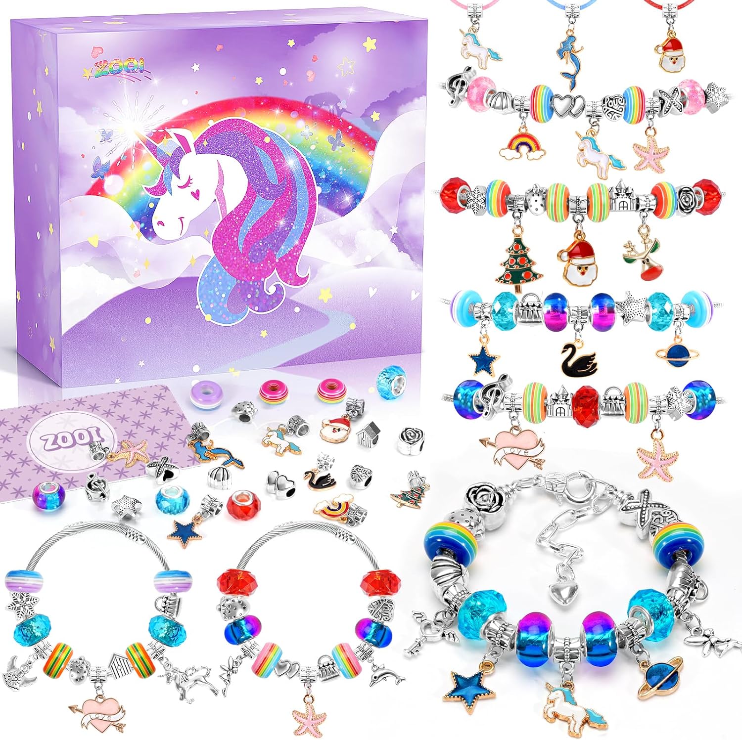 ZOOI Unicorn Gifts for Girls Gifts for Teenage Girls, Gifts for 5-13 Year Old Girls, Jewellery Making Kit, Charm Bracelet Making Kits for Girls, Arts and Crafts for Kids Easter Gifts for Kids