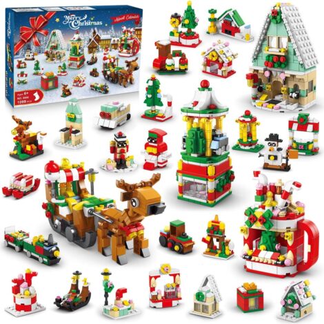 HOGOKIDS 2023 Advent Calendar – Christmas Building Toy with 24 Surprises, 1099 PCS Cottage Set