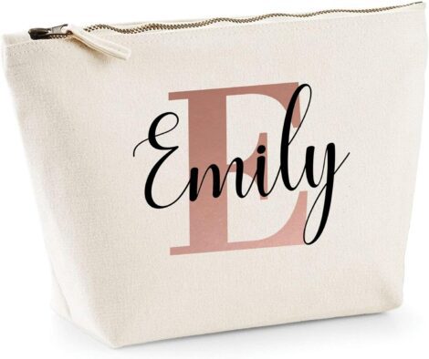 Personalized Rose Gold Initial and Name Makeup Bag for Women – Birthday Gift Idea – Travel Makeup Holder