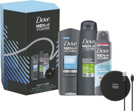 Dove Men+Care Daily Trio Gift Set – Perfect 3-piece gift for him with body wash, shampoo, conditioner, and charger.