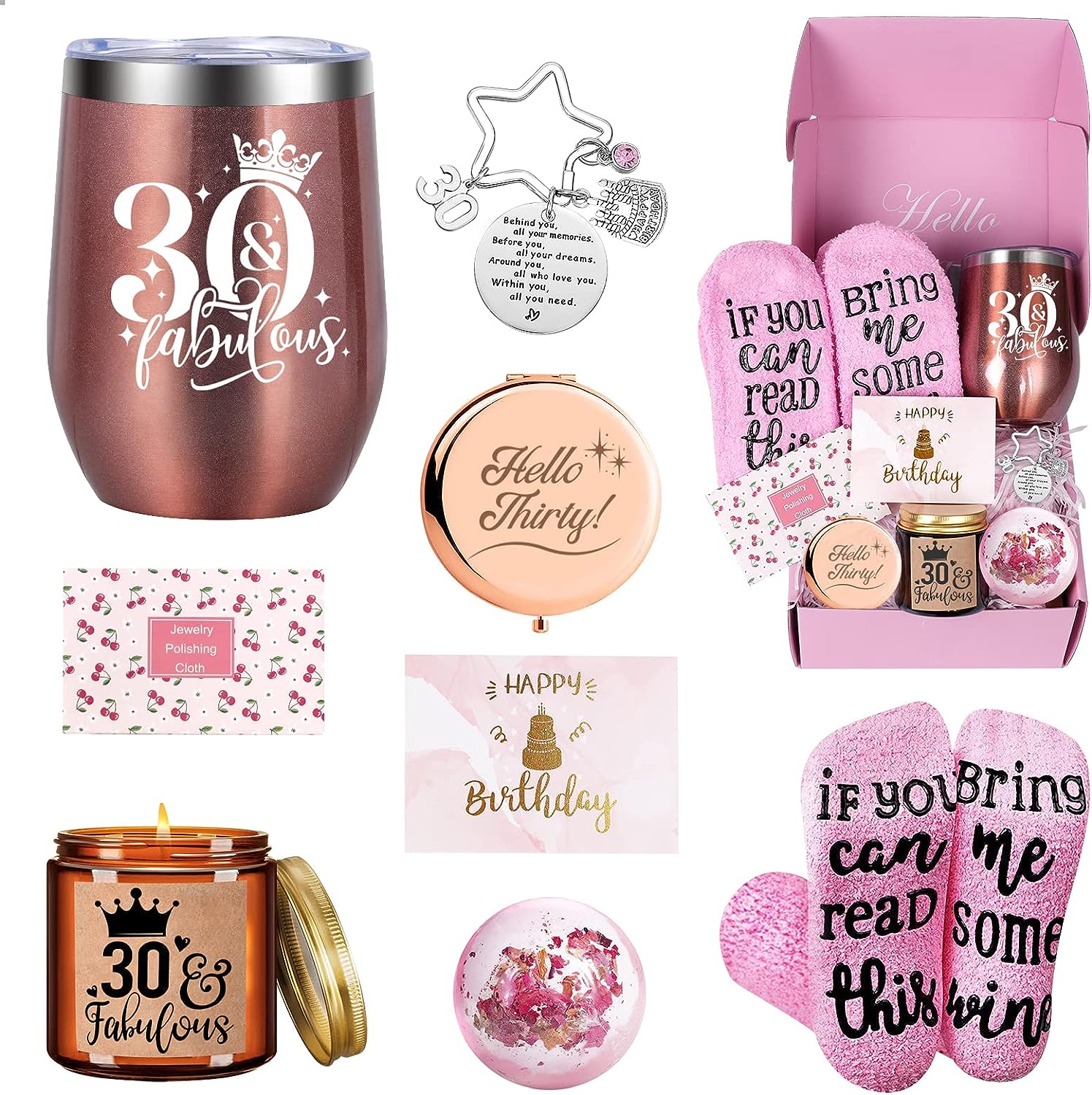 Tecanne 30th Birthday Gifts for Women, Personalised Gift Basket for Your Wife, Best Friends, Sisters, Daughter, Happy 30 Years Old Gift Ideas for Her