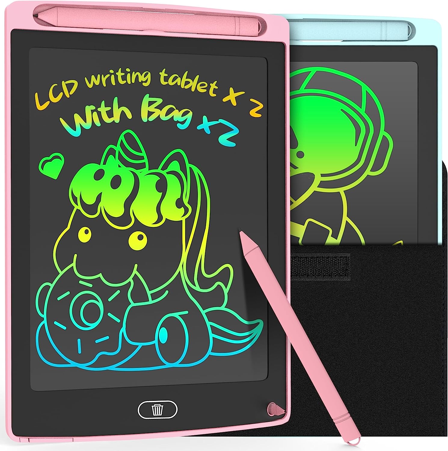 LEYAOYAO 2 Pack LCD Writing Tablet 8.5inch with Bag - Colorful Screen Doodle Pad Drawing Board Learning Educational Toy - Gift for Kids 3-6 Years Old Girl Boy (Blue+Pink)