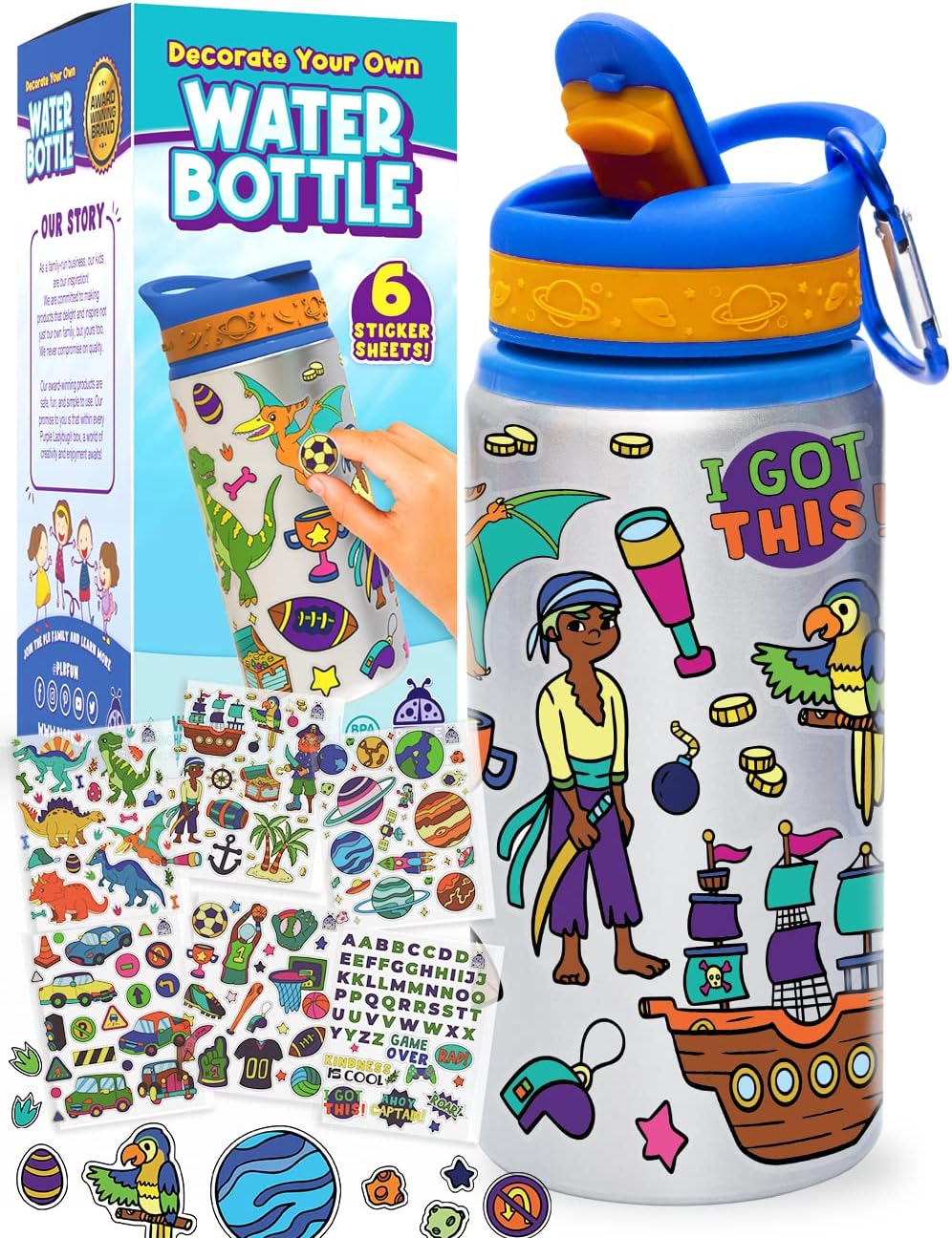 PURPLE LADYBUG Decorate Your Own Water Bottle Craft Kits for Kids - Unique 6 Year Old Boy Gifts Ideas, Birthday Presents for Kids 6-12 and 5 Year Old Boy Gifts, Kids Arts and Crafts Travel Activities