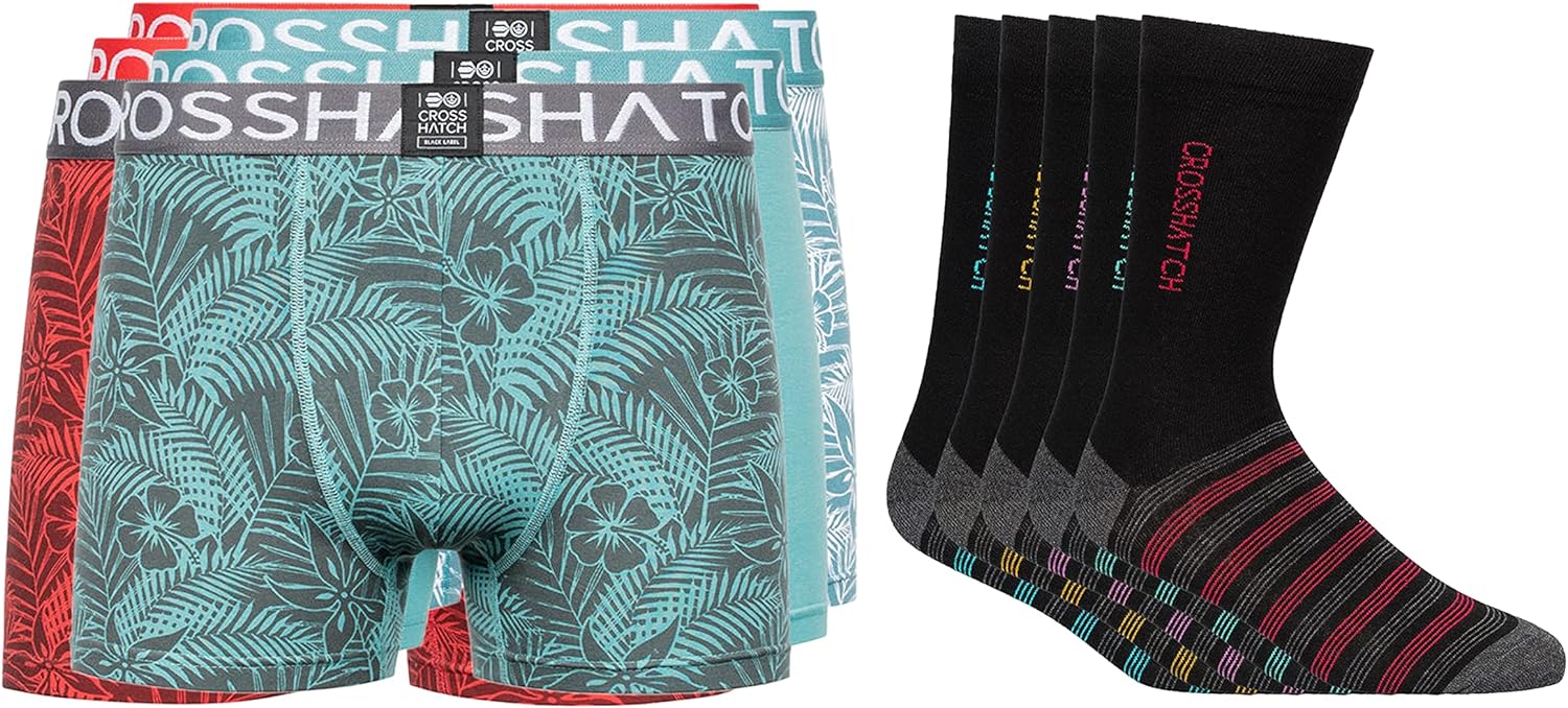 Crosshatch Gifts for men 3 pack Boxers and 5 pack Socks Gift Set, For him, Birthday gift for Husband, Dad, Boyfriend