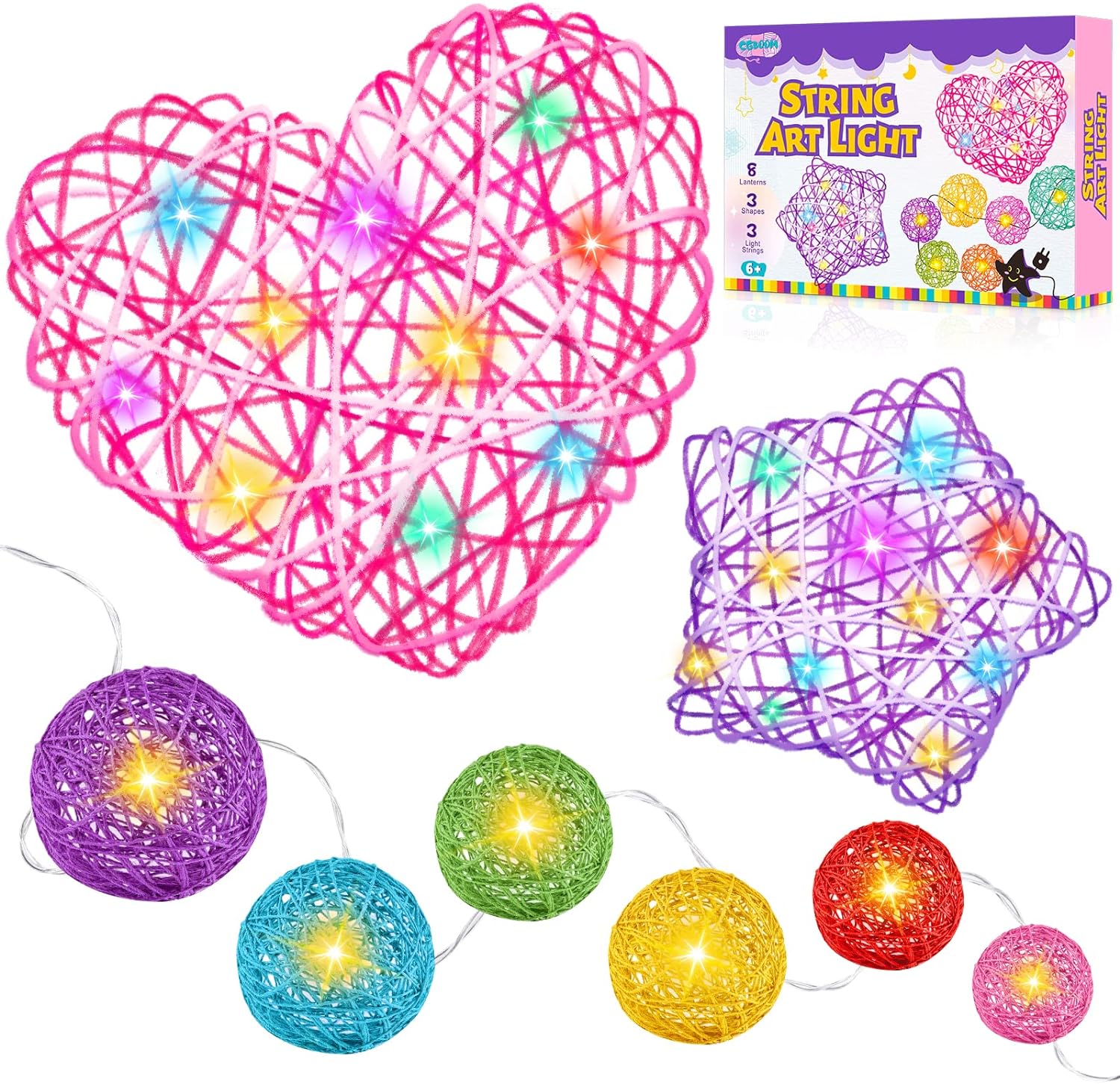 CGBOOM Craft Kits for Kids, Upgraded 3D String Art Kit for Kids with More Balloons and Strings, 6 7 8 9 10 Year Old Girl Gifts, DIY Light-up Lantern, Birthday Christmas Gifts for Teenage Girls Boys