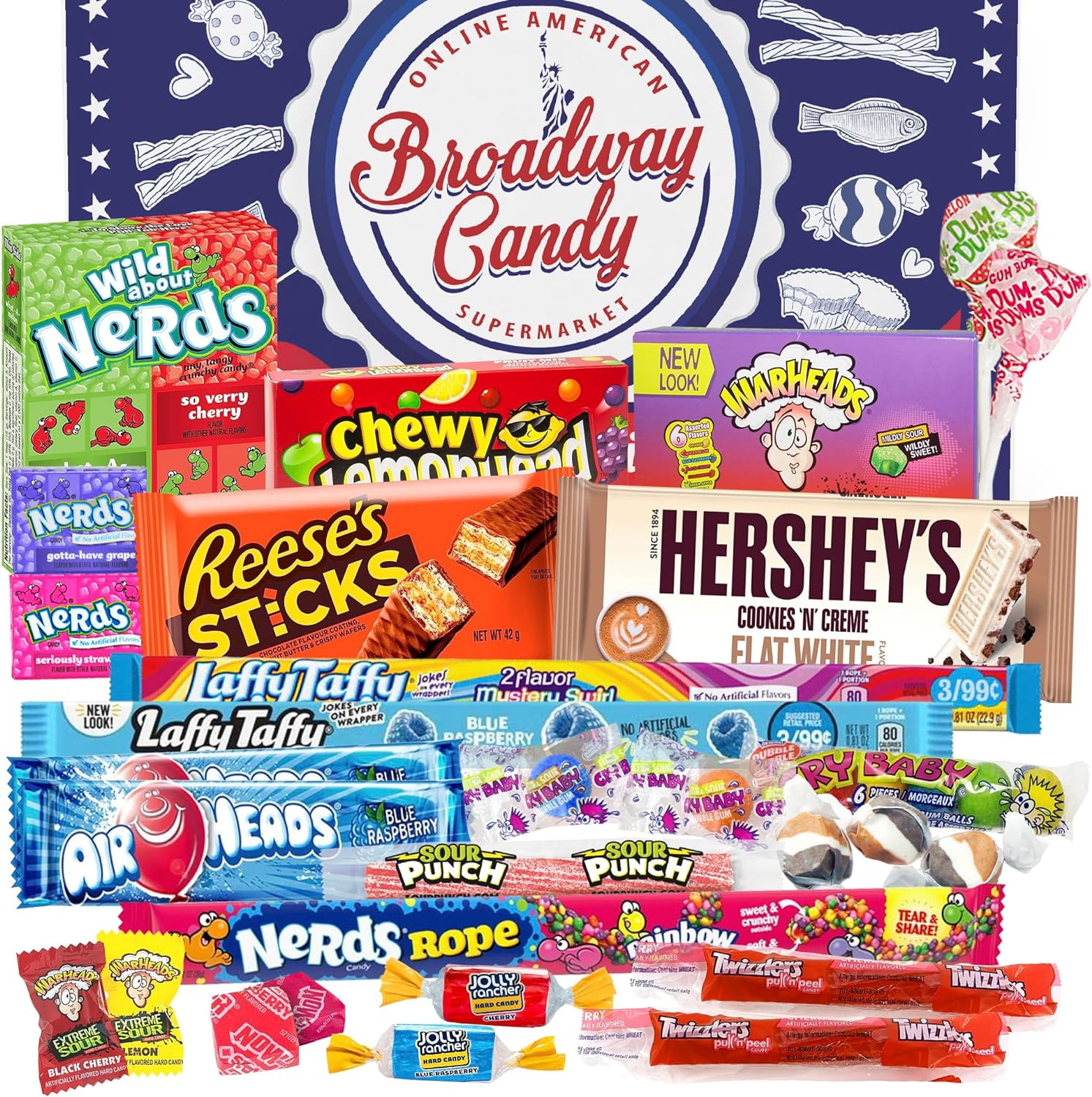 Broadway Candy American Sweets Gift Box - Sweet Box Chocolate Hamper for Kids & Adults - American Candies for Birthday, Christmas, Thanksgiving, Halloween - Heavenly Sweets Selection