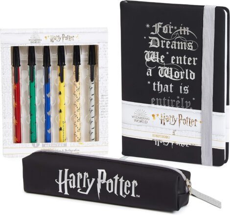 Harry Potter Stationery Set for Kids and Teens, A5 Notebook, Pencil Case, Pens (Black)