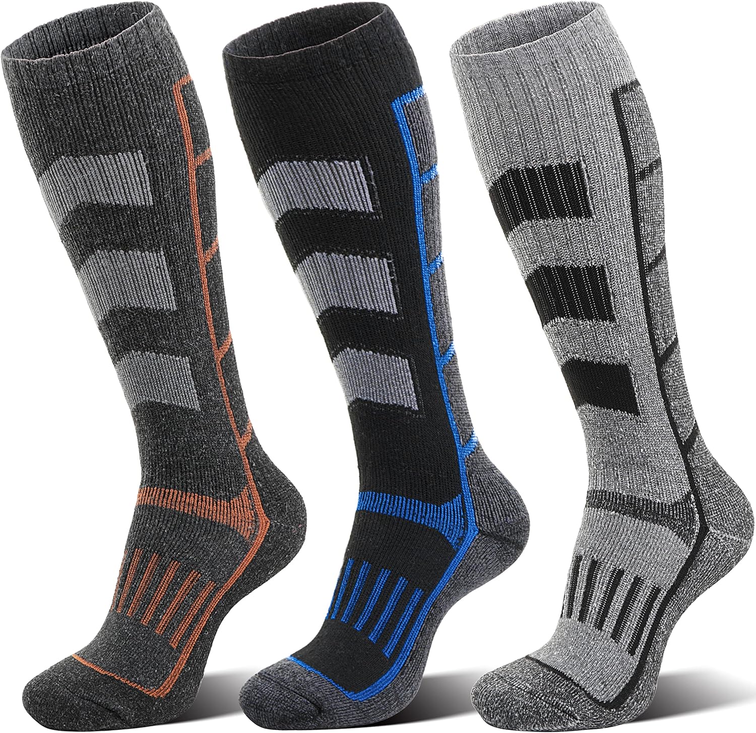 ANTSANG Mens Womens Merino Wool Ski Socks 3 Pairs Thermal Warm Thick Winter Knee High Snowboarding Skiing Outdoor Sports Socks for Cold Weather