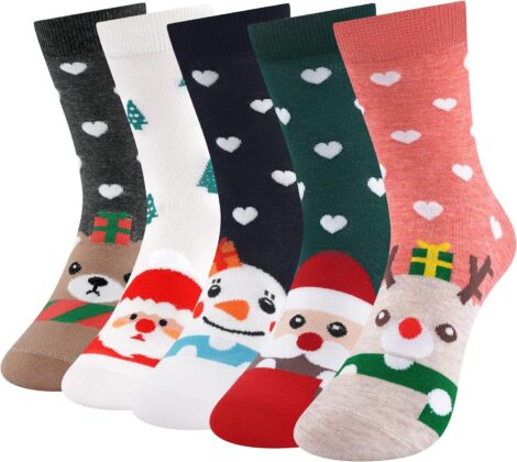 DarkCom Multi-Colored Women’s Cotton Socks with Animals and Stripes, 4-5 Pairs