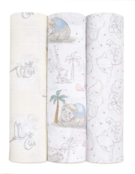 aden + anais Dumbo Swaddle Blanket – Pack of 3 | Disney Baby | Large Muslin Cotton Wrap | My Darling Dumbo Designs | Newborn Sleep Essential