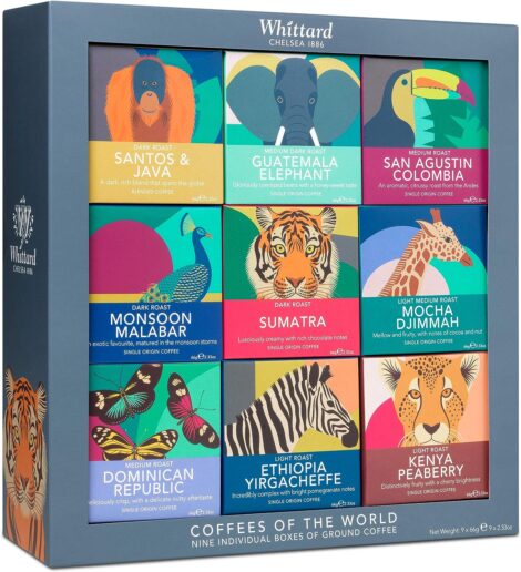 Whittard of Chelsea World Coffee Gift Set: 9 Boxes & 72 Cups of Ground Coffee.