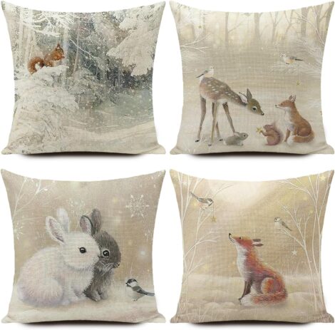 Holiday-themed cushion covers for Christmas decorations with winter animal designs, ideal for party and home decor.