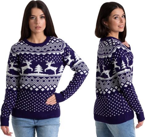 Christmas Jumper – Classic-Fit Reindeer Sweater for Women, Size S-XXL