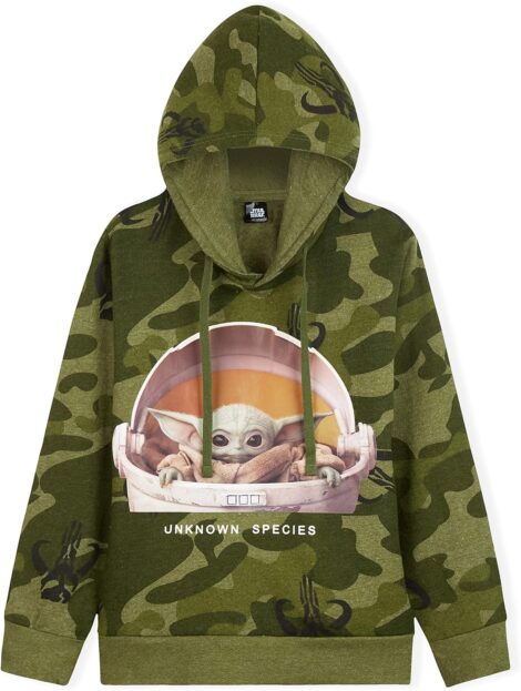 Disney Mandalorian Baby Yoda Camo Hoodie for Boys and Teens Ages 7-15. Perfect Gift!