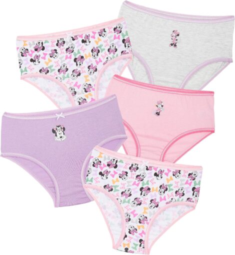 Disney Minnie Mouse Cotton Briefs: Pack of 5, 18M-12Y. Perfect Birthday Gift, Toddler & Girl Underwear.