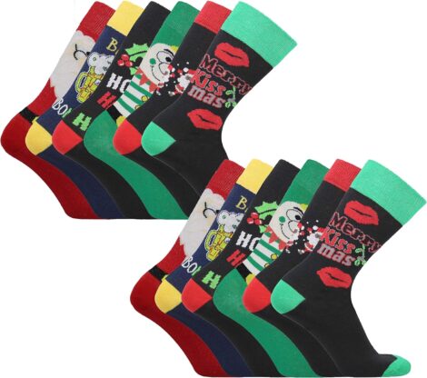 12 Men’s Christmas Socks: Festive Gift in Sock Stack Pack for Secret Santa or 6-11 size.