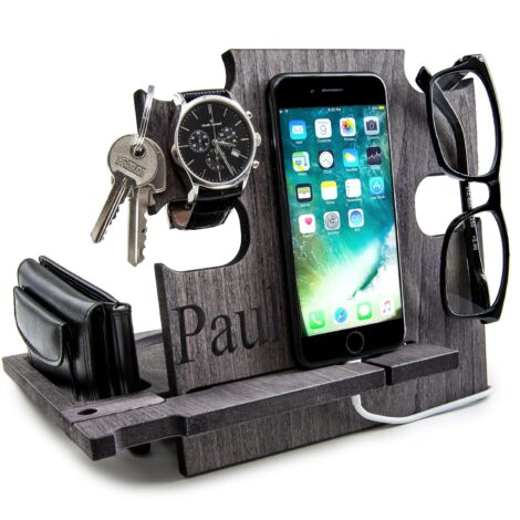 Customized Docking Station – Phone Stand, Wooden Desk Organizer, Charging Station (Slate Gray)