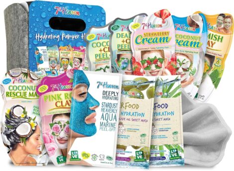 7th Heaven Hydrating Gift Set – 9x Face Masks, 1x Hair Mask, Cleansing Cloth – Skincare Kit