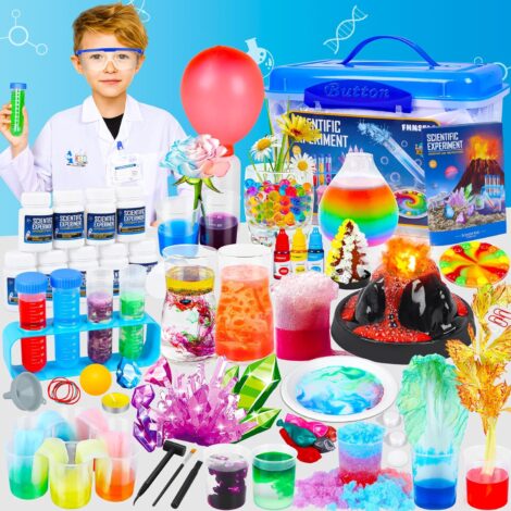 STEM Science Kit with 120+ Experiments: Toys for Kids, Ages 4-10; Bouncy Ball, Volcano, Chemistry, Color Learning