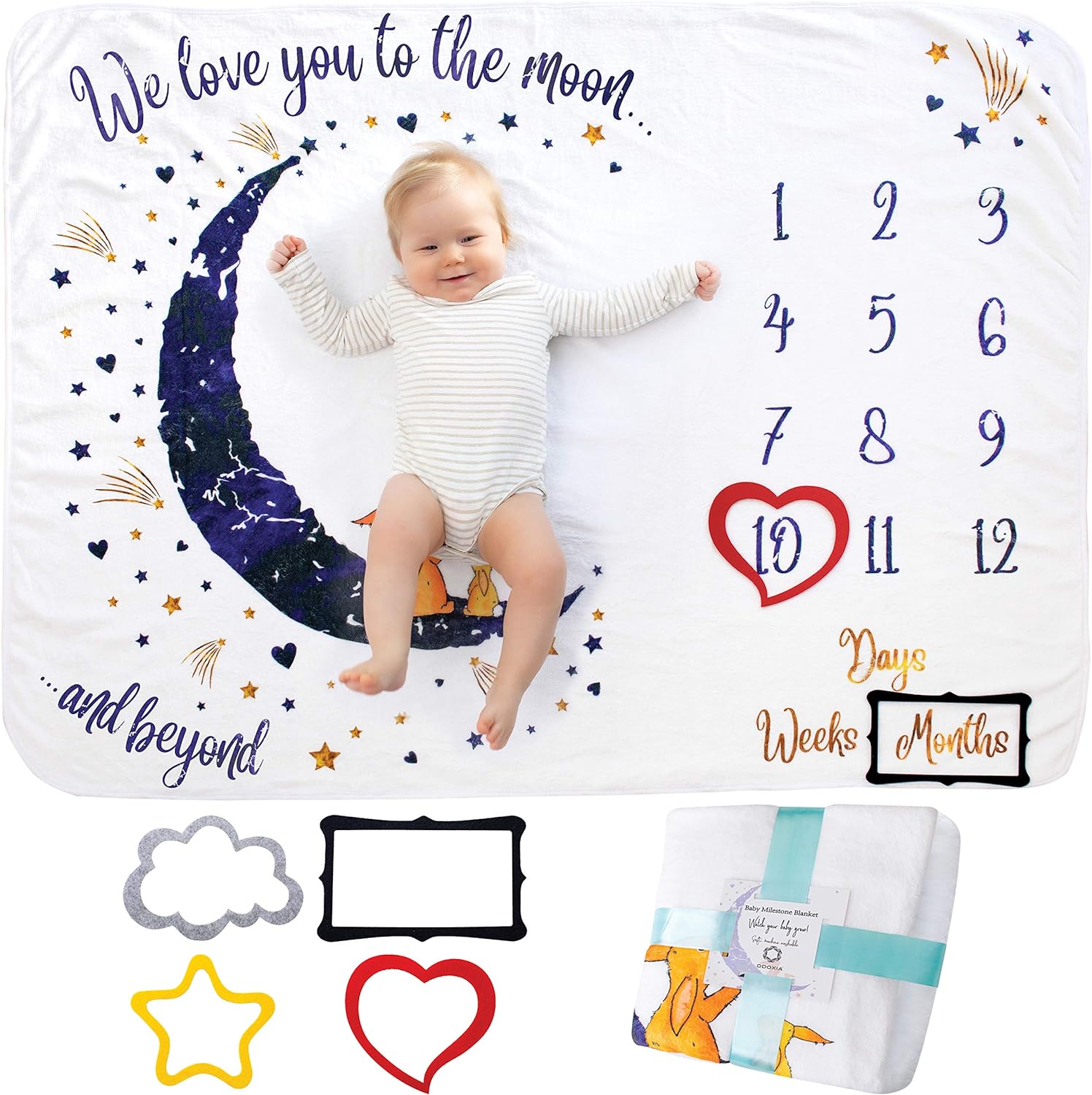 Baby Monthly Milestone Blanket Girl Or Boy, Unisex | Month Blanket Baby for Pictures | Personalized Shower Gifts New Moms | Track Growth & Age | Soft, Thick, Large