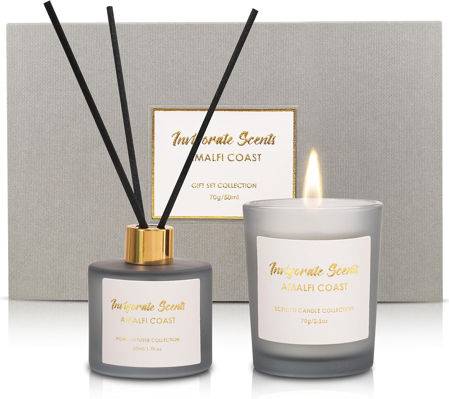 Invigorate Scents Amalfi Coast Candle & Diffuser Gift Set, Candles Gifts for Women, Birthday Gifts for Women, Birthday Presents for Mum, Congratulations Gifts, Ladies Gifts, Scented Candles