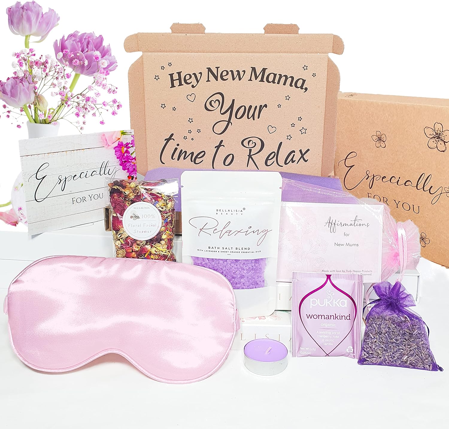 Bellalisia New Mum Pamper Kit, Lovely Relaxing Baby Shower Gifts for Mums To Be For Her To Pamper and Relax. New Mum Hamper Presents. Mums Self Care Spa Box Set, Women Beauty Gifts For Mummy to Enjoy.
