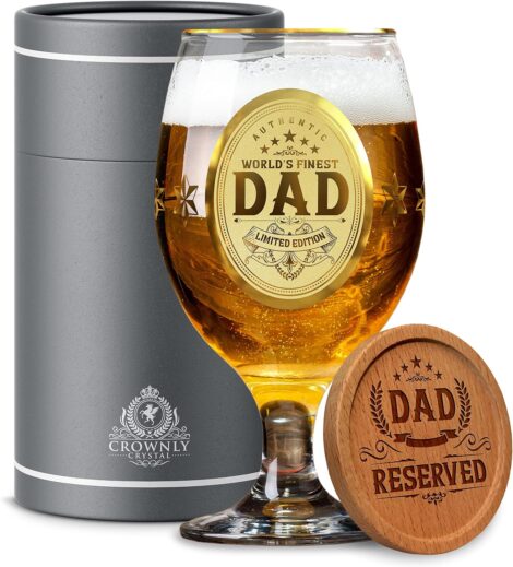 Kies®Gift Gold Father’s Day Beer Glasses – Personalised Glass for Dad’s Birthday & Christmas.