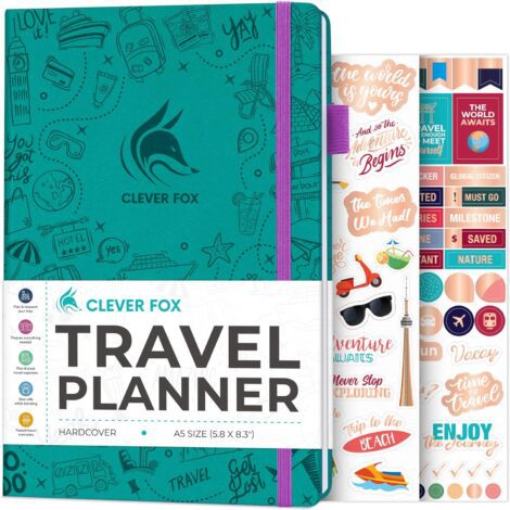 Clever Fox Travel Journal – Budget Planner & Trip Organizer in A5 Size, Turquoise.