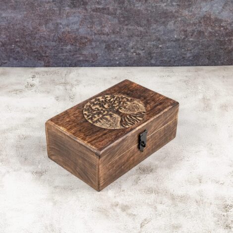 Mango Wood Tree of Life Engraved Keepsake Box: Unique Men’s and Women’s Jewelry Organizer (Flame Work Finish)