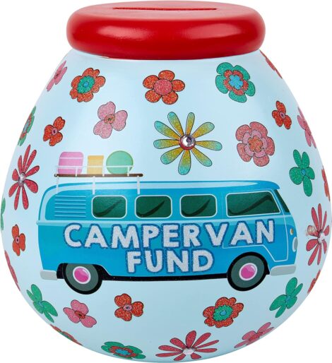 Retro Campervan Money Box: Save, Travel, and Dream | Perfect Novelty Gift | Ceramic | Sky Blue, Multi