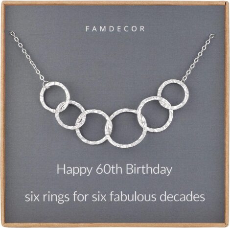 60th Birthday Women’s Sterling Silver Interlocking Infinity Circles Necklace: Ideal Gift for Mum & Grandma