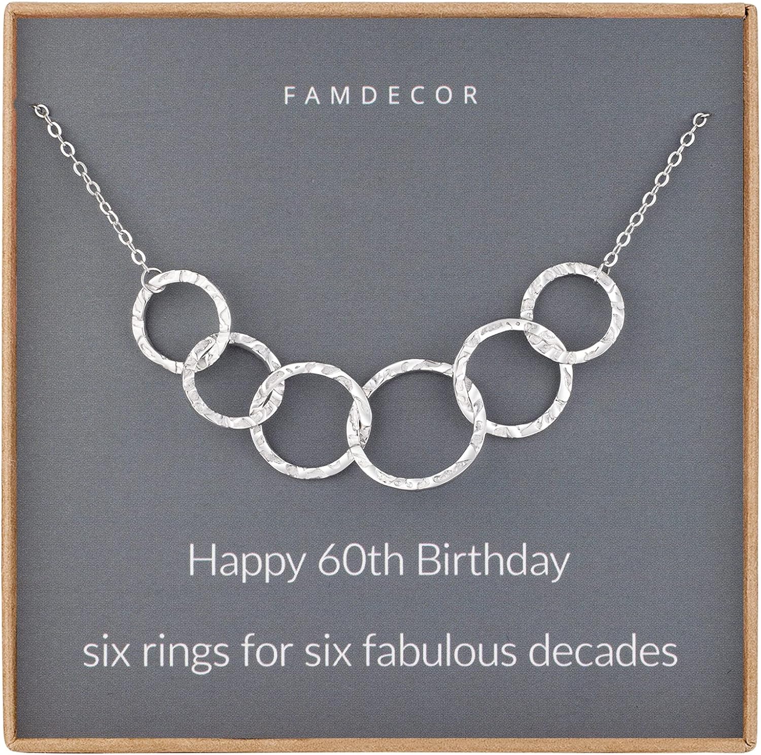 60th Birthday Gifts for Women Six Interlocking Infinity Circles Hammered Sterling Silver Necklace for Women Birthday Gifts for Mum & Grandma