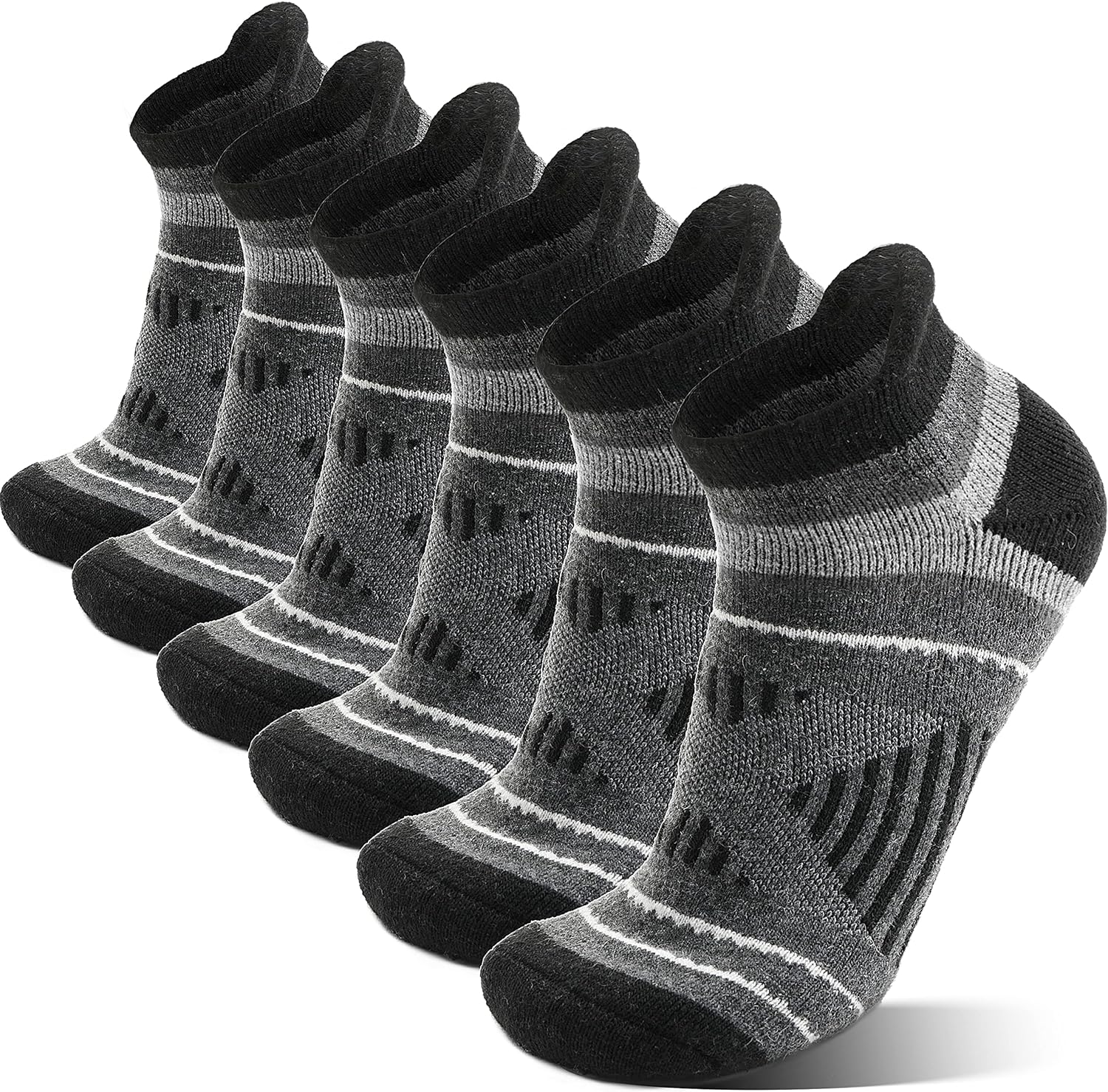 EBMORE 6 Pairs Merino Wool Walking Socks Trainer Compression Thermal Warm Winter Thick Ankle Invisible Cushion Breathable Socks for Men Women