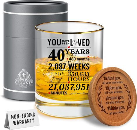 Kies®Gift – Personalized 40th Birthday Whiskey Glass for Men and Women.