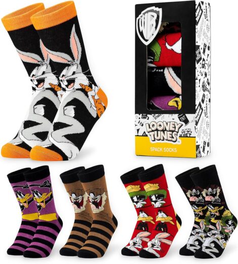 LOONEY TUNES 5-Pack Men’s Crew Socks, Breathable & Soft, Sizes 6-10, Perfect for Work & Sports