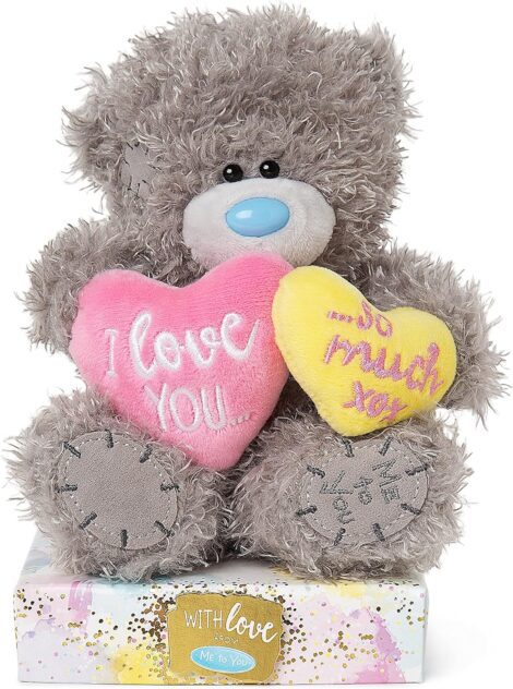 Tatty Teddy “I Love You So Much” Hearts Presentation – Official Collection, Blue, Gold, Grey, Pink