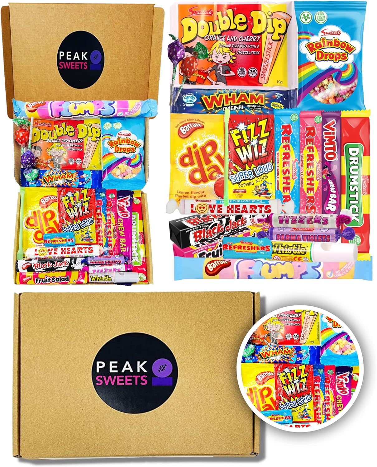 Peak Sweets Large Retro Gift Box - Box of 20 Party Treats and Candy Selection Letterbox - Gift Hamper Basket Set for Christmas, Birthday, Easter for Kids and Adults